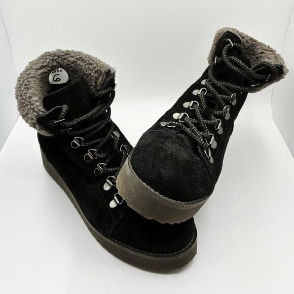 SAM EDLEMAN Franc Faux Shearling Trim Hiking Black Suede, Women Size 6, $170 NEW - Picture 8 of 8